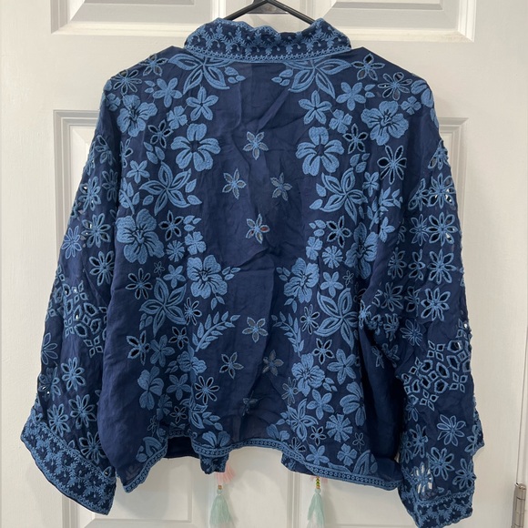 NWT Johnny Was Manila Eyelet Kimono Signature Floral Embroidery Blue Night Small - Picture 6 of 7